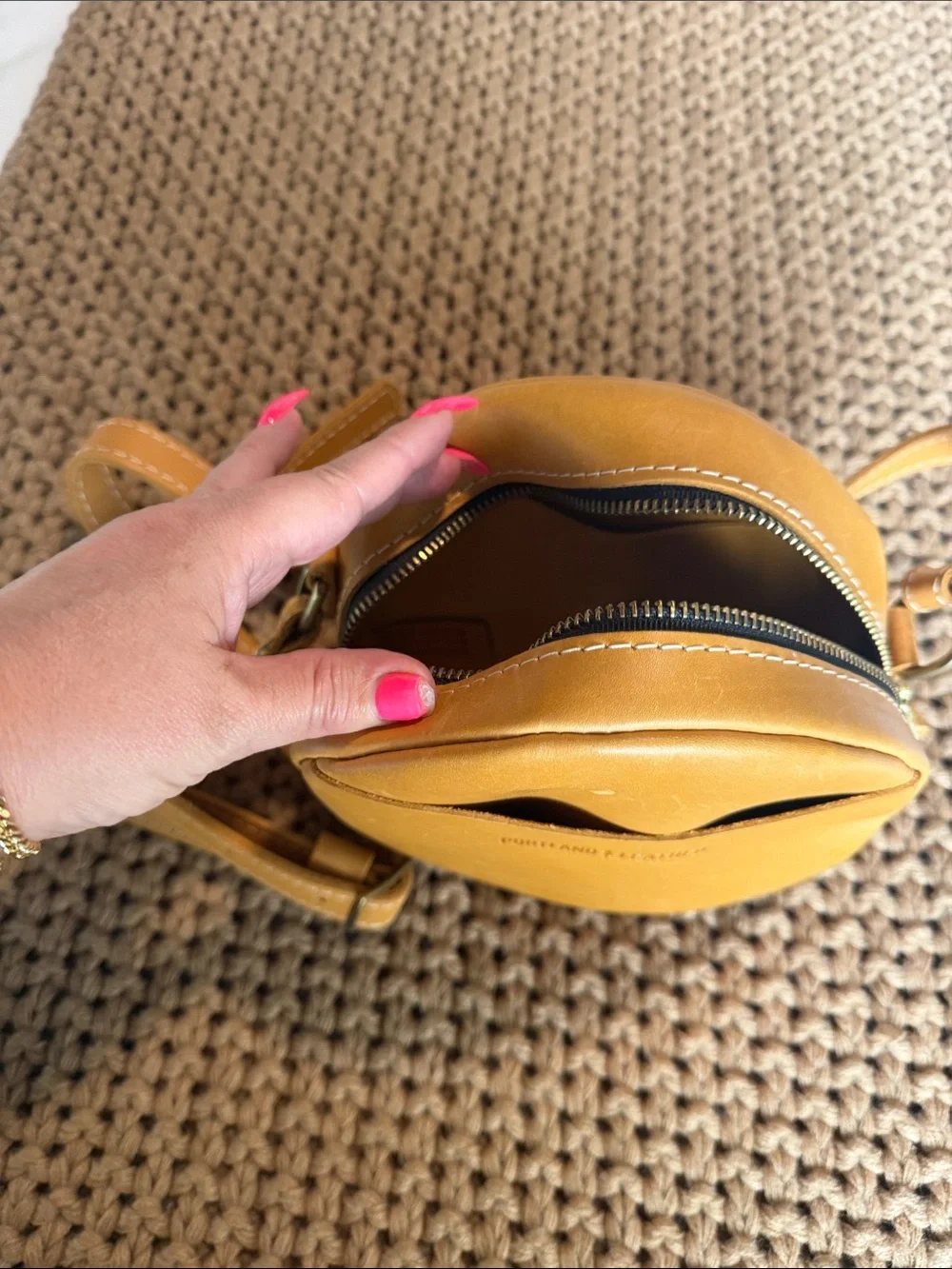 Portland Leather Round Crossbody in Mustard Yellow